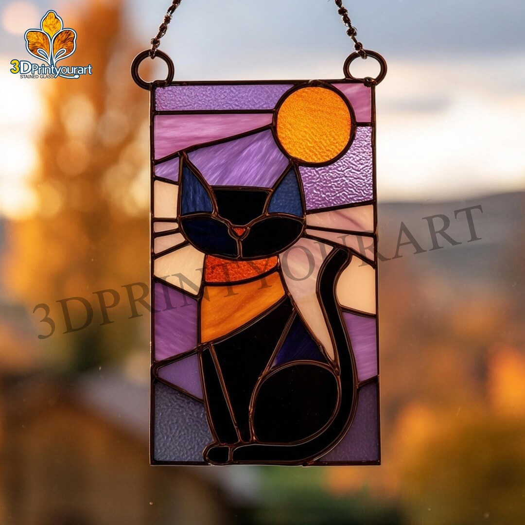 Digital Download Stained Glass Black Cat Pattern | Festive Suncatcher ...