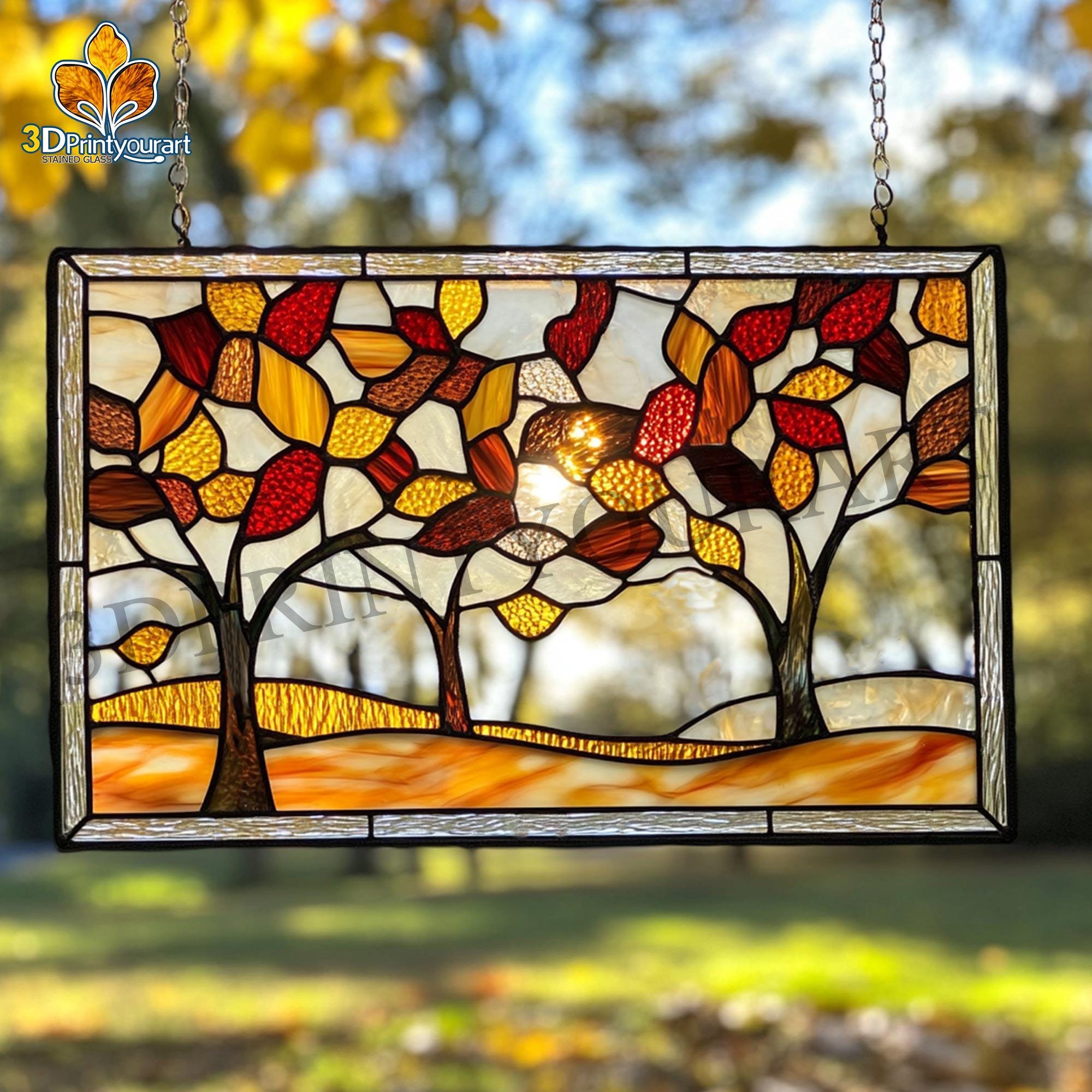 Digital Download Stained Glass Autumn Landscape Pattern | Festive ...