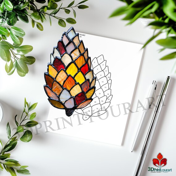 デジタルダウンロード ステンドグラス 松ぼっくり 02 パターン