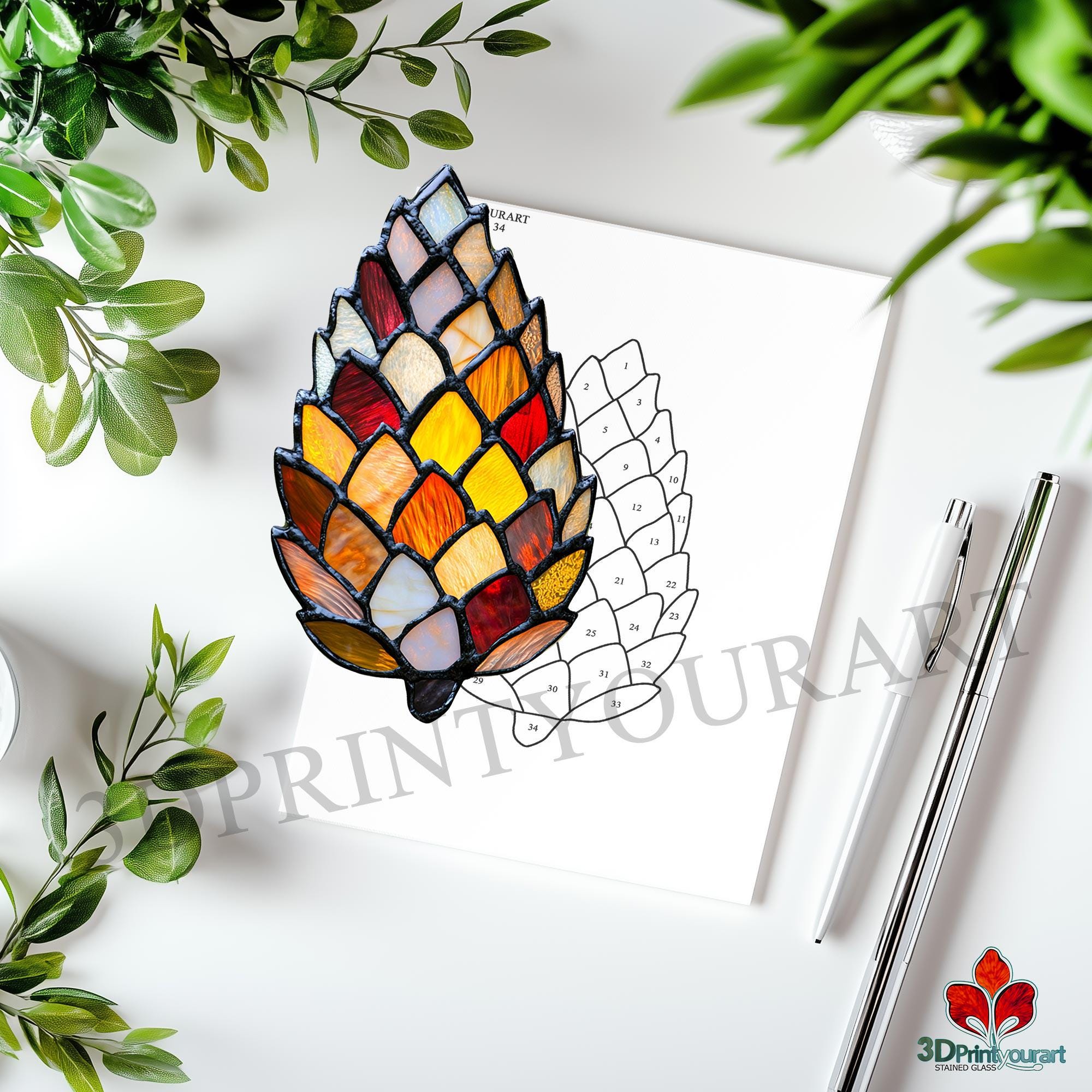 デジタルダウンロード ステンドグラス 松ぼっくり 02 パターン