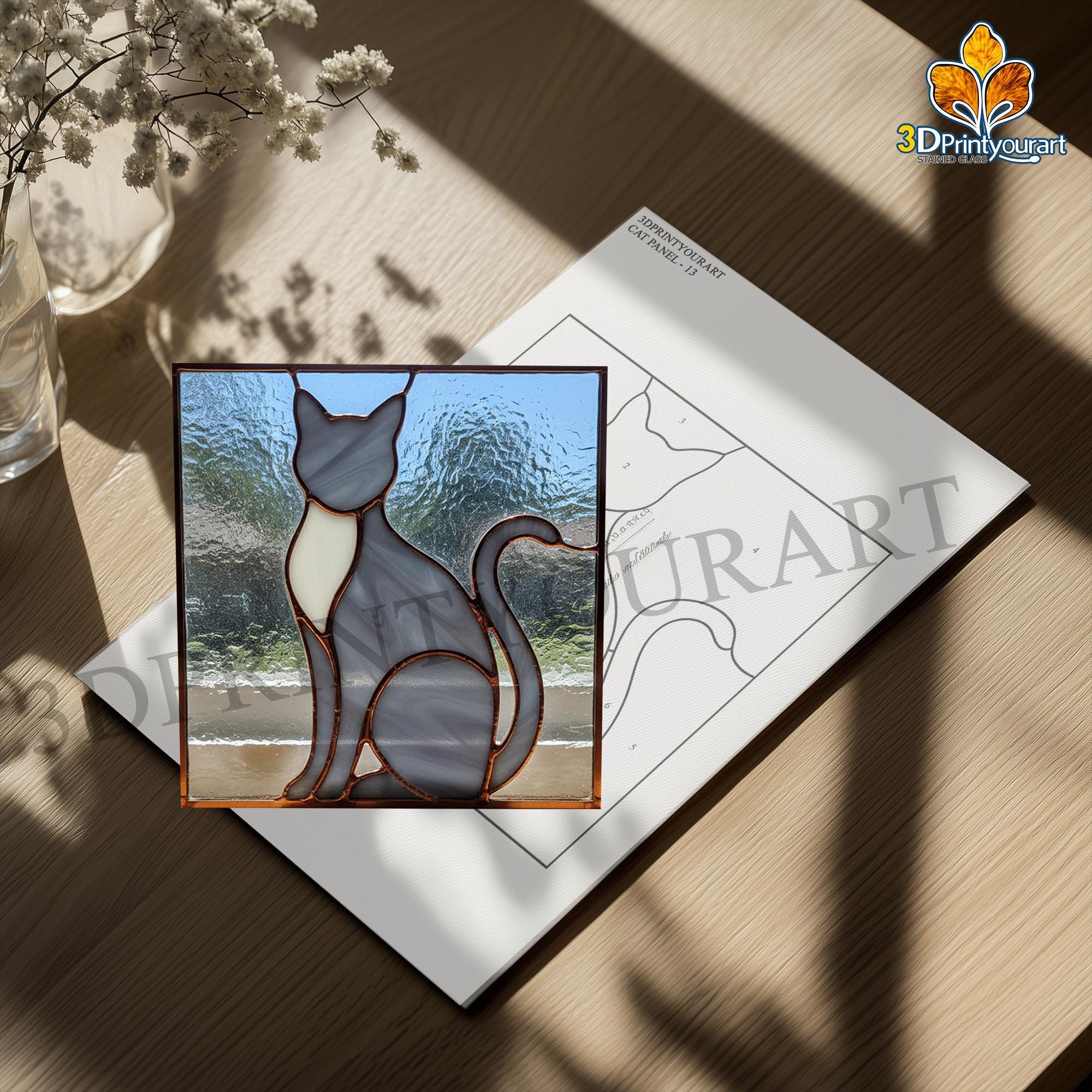 Digital Download Stained Glass Cat Panel Pattern | Festive Suncatcher ...