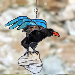 Digital Download  Crow and rock funny N01 Stained Glass Pattern | Festive Suncatcher Design | Hobby License Download Bird stained glass bird