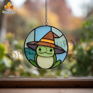 Digital Download Stained Glass Frog Witch Pattern | Festive Suncatcher Design | Hobby License Download