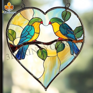Digital Download Stained Glass Bird and Heart Pattern | Festive Suncatcher Design | Hobby License Download
