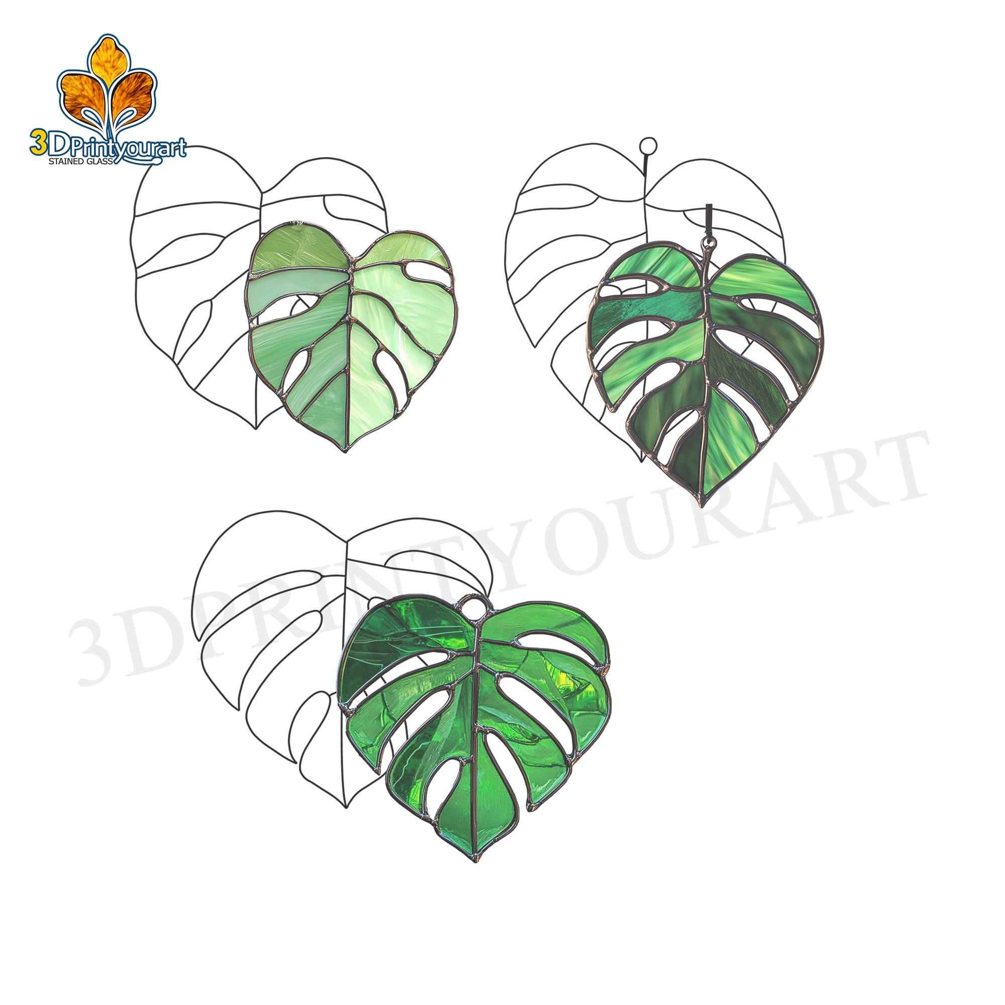 X3 Pattern Designs Digital Download Stained Glass Monstera Leaf X3 Pattern | Festive ...