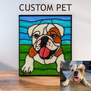 Descarga digital de patrón de bulldog inglés de vitral / Diseño de atrapasol festivo / Descarga con licencia de pasatiempo