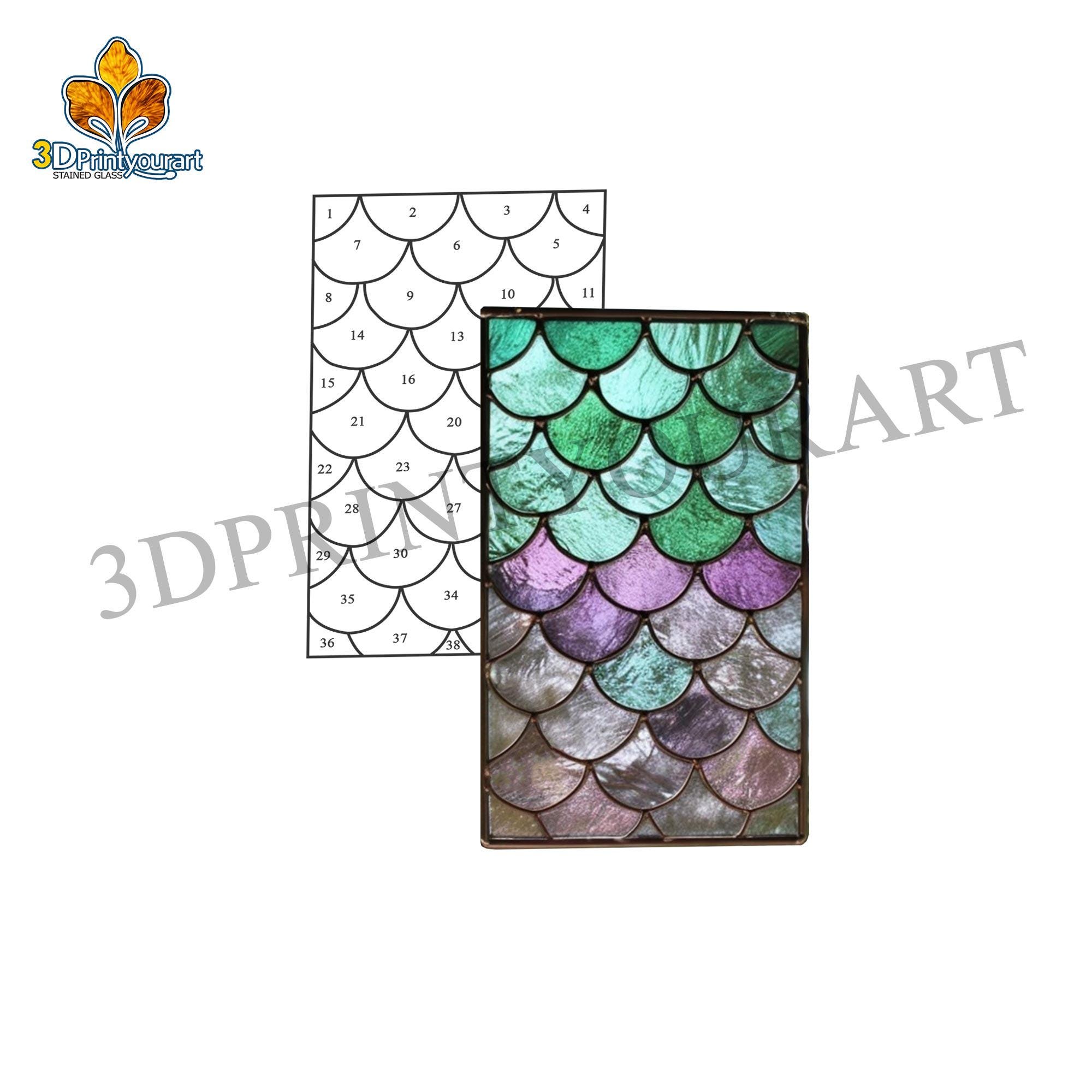 Digital Download Stained Glass Fish Scales Panel Pattern | Festive ...