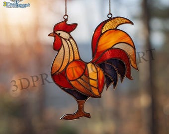 Digital Download Stained Glass Rooster Pattern | Festive Suncatcher Design | Hobby License Download