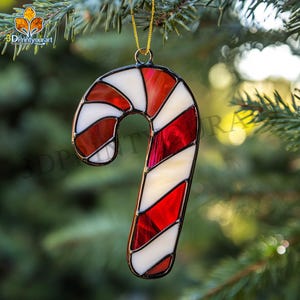 Download digital Padrão de bastão de doces de Natal em vidro manchado | Design festivo de apanhador de sol | Download de licença de hobby