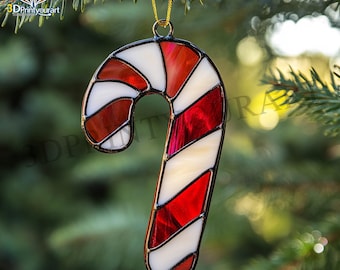 Digital Download Stained Glass Christmas Candy cane Pattern | Festive Suncatcher Design | Hobby License Download