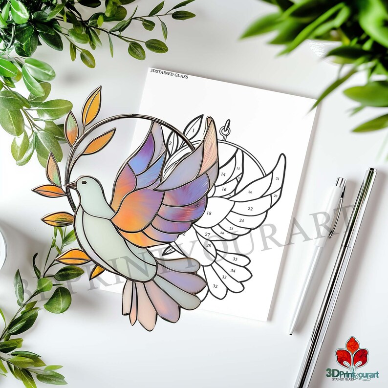 Digital Download Peace Dove With Olive Branch N08 Stained Glass Pattern ...