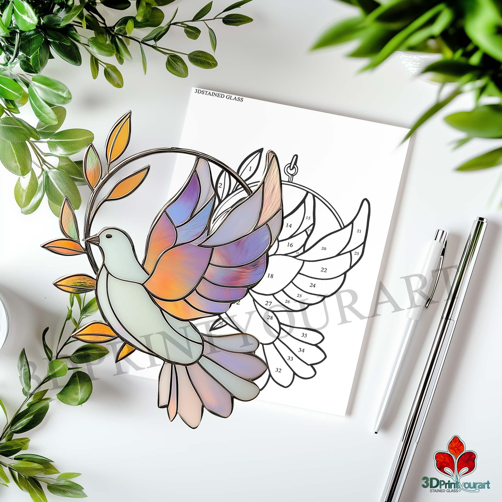 Digital Download Peace Dove With Olive Branch N08 Stained Glass Pattern ...