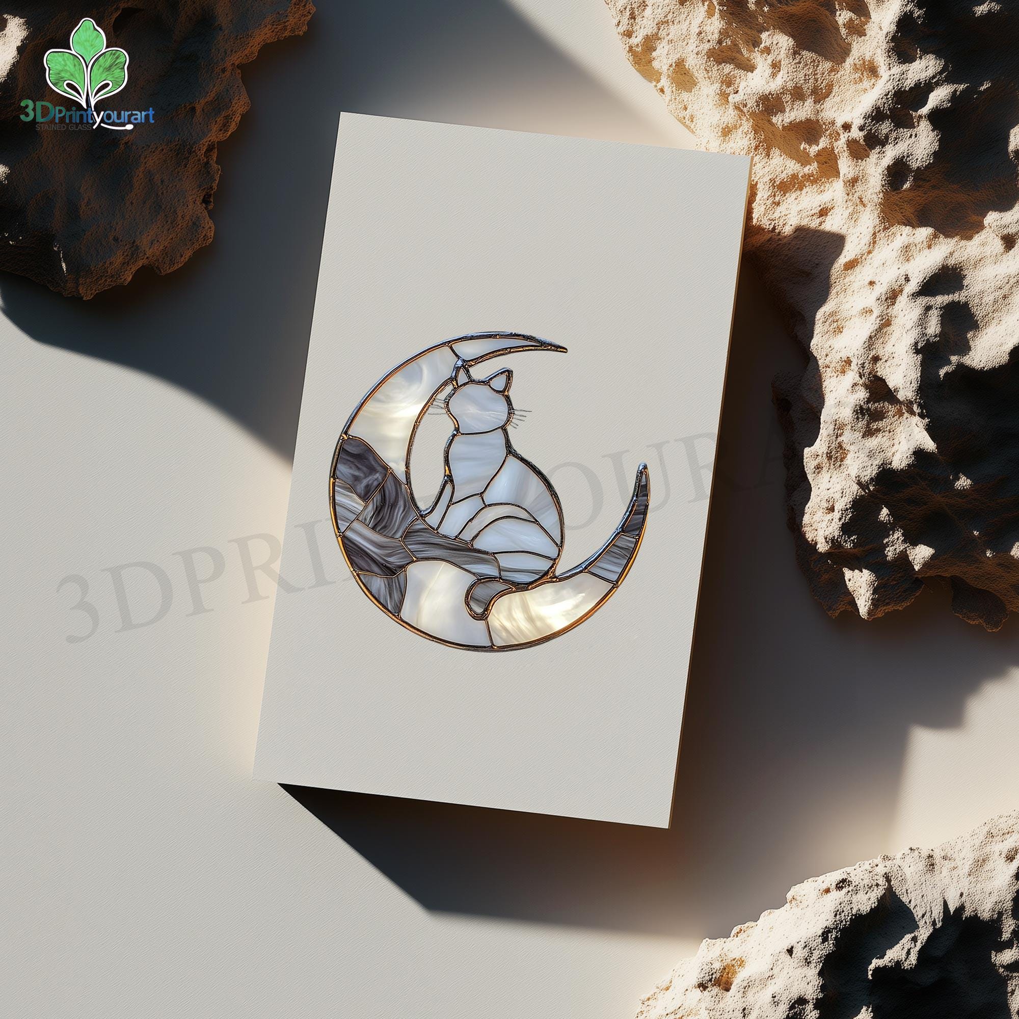 Digital Download Stained Glass Cat and Moon Pattern | Festive ...