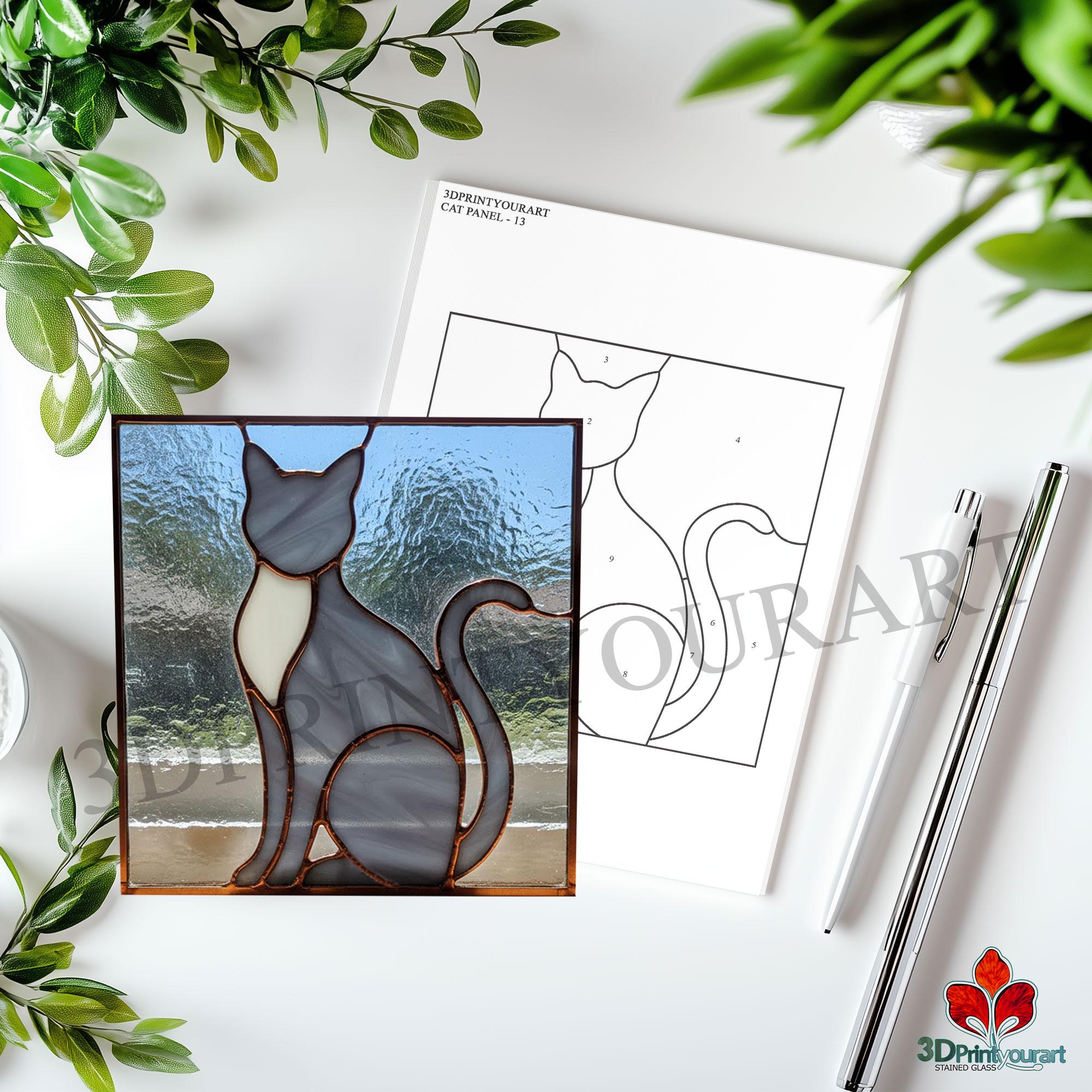 Digital Download Stained Glass Cat Panel Pattern | Festive Suncatcher ...