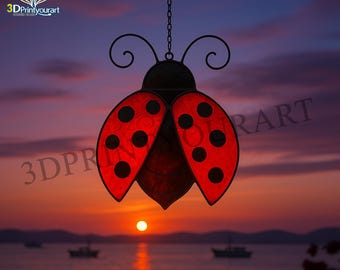Digitaler Download Glasmalerei Marienkäfer Muster | Festliches Suncatcher Design | Hobby Lizenz Download