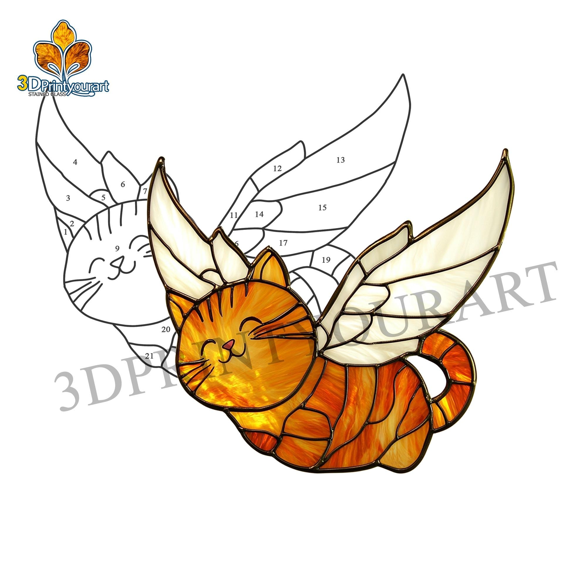 Digital Download Stained Glass Cat With Angel Wings Pattern | Festive ...