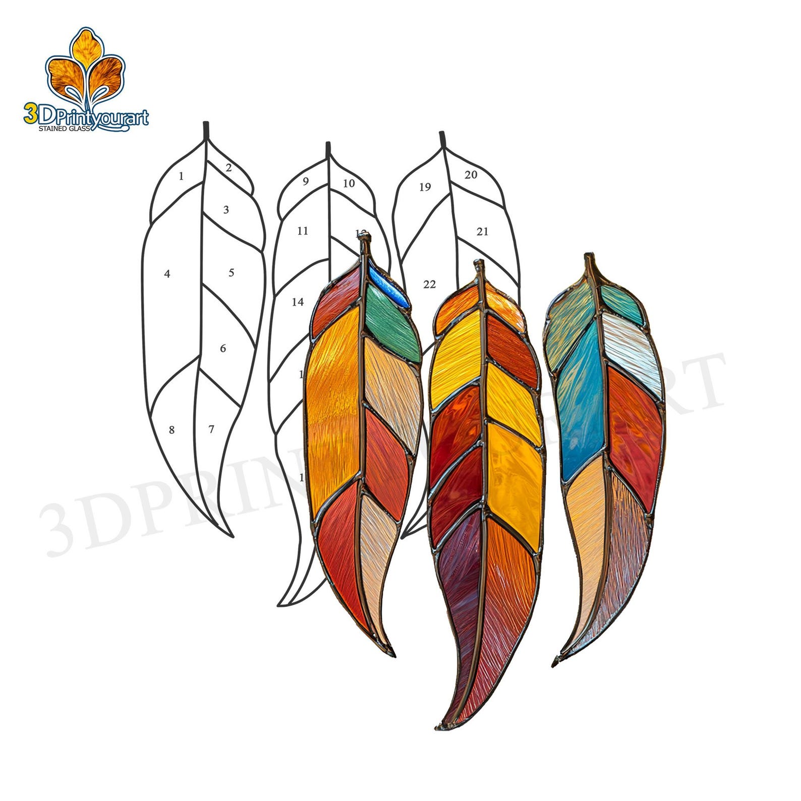 X3 Pattern Designs Digital Download Stained Glass Feather X3 Pattern | Festive Suncatcher ...