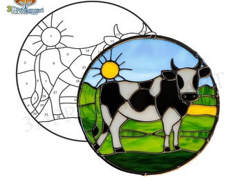 Digital Download Stained Glass Cow Pattern | Festive Suncatcher Design | Hobby License Download
