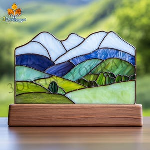 Digital Download Stained Glass Snow-capped mountain Pattern | Festive Suncatcher Design | Hobby License Download