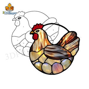 Digital Download Stained Glass Hen and Eggs Pattern | Festive Suncatcher Design | Hobby License Download