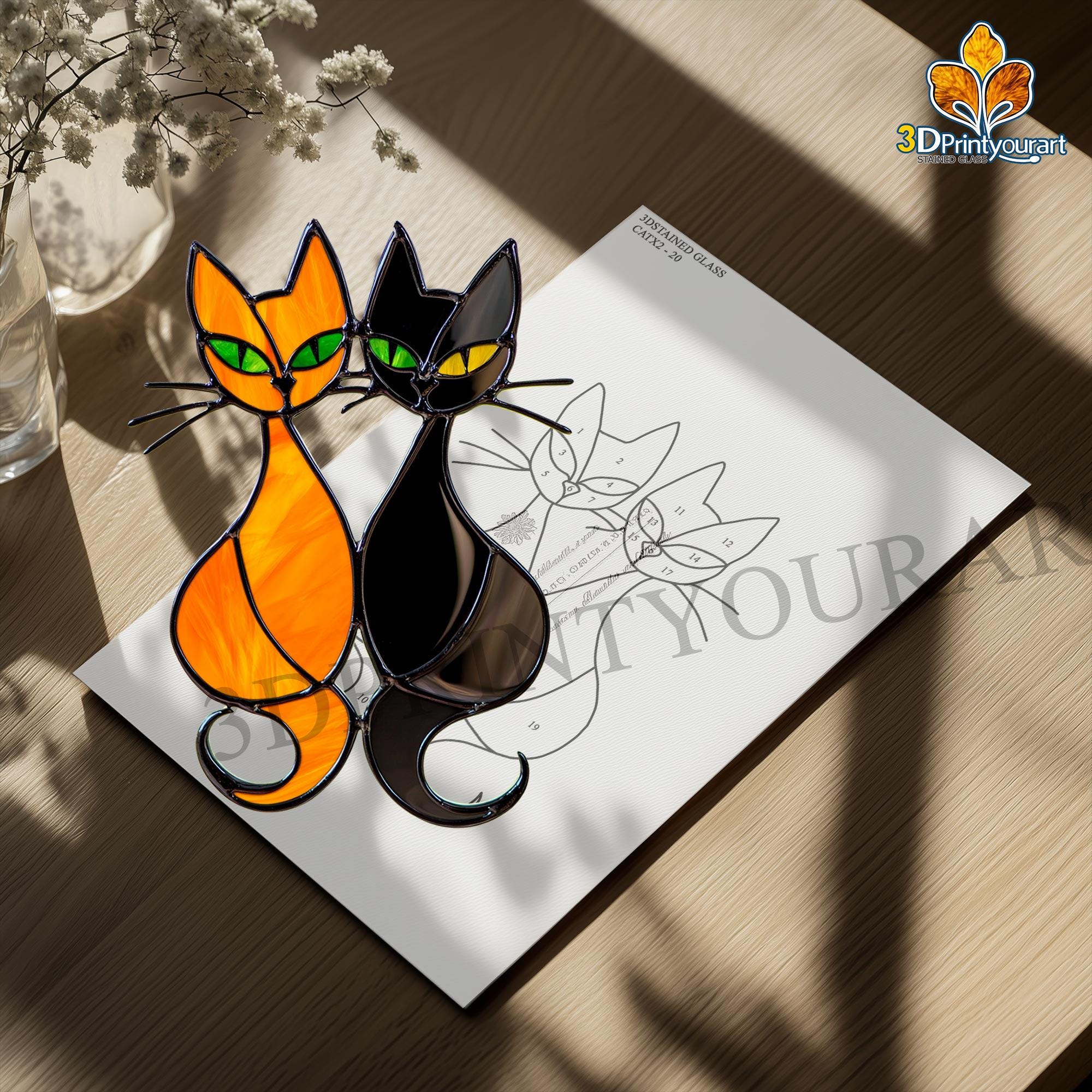 Digital Download Stained Glass Cat Pattern | Festive Suncatcher Design ...