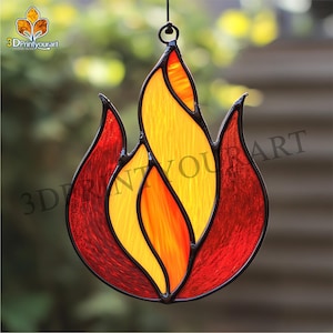 Digital Download Stained Glass Fire Pattern | Festive Suncatcher Design | Hobby License Download