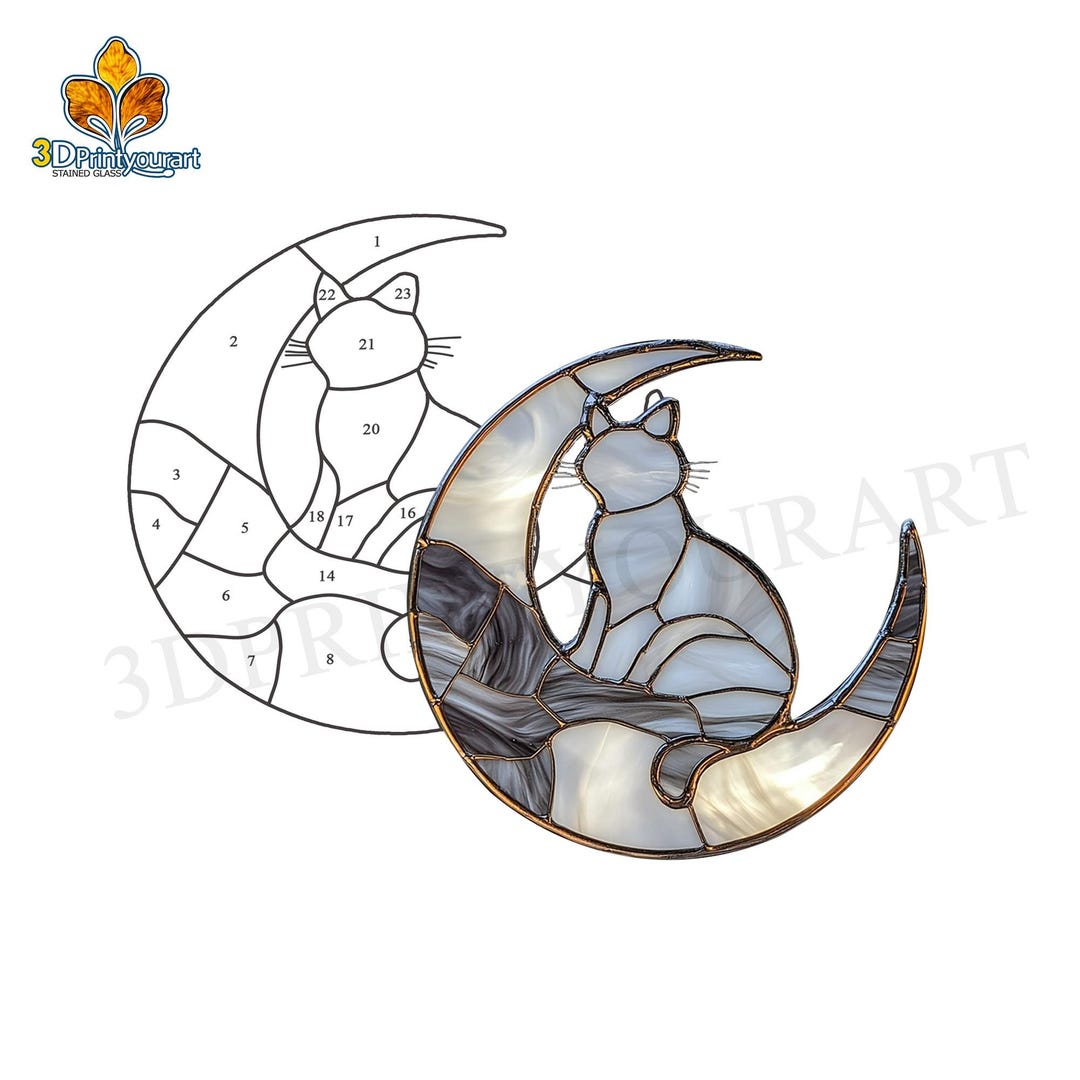 Digital Download Stained Glass Cat and Moon Pattern | Festive ...