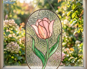 デジタルダウンロード チューリップの花のステンドグラスのパターン