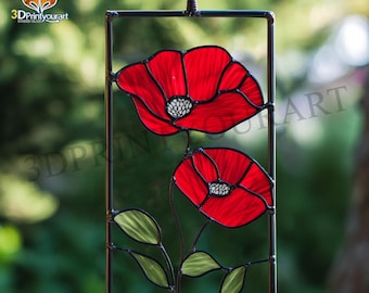 Digital Download Stained Glass Poppy  Pattern | Festive Suncatcher Design | Hobby License Download