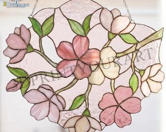 Digital Download Stained Glass Cherry Blossoms Pattern | Festive Suncatcher Design | Hobby License Download
