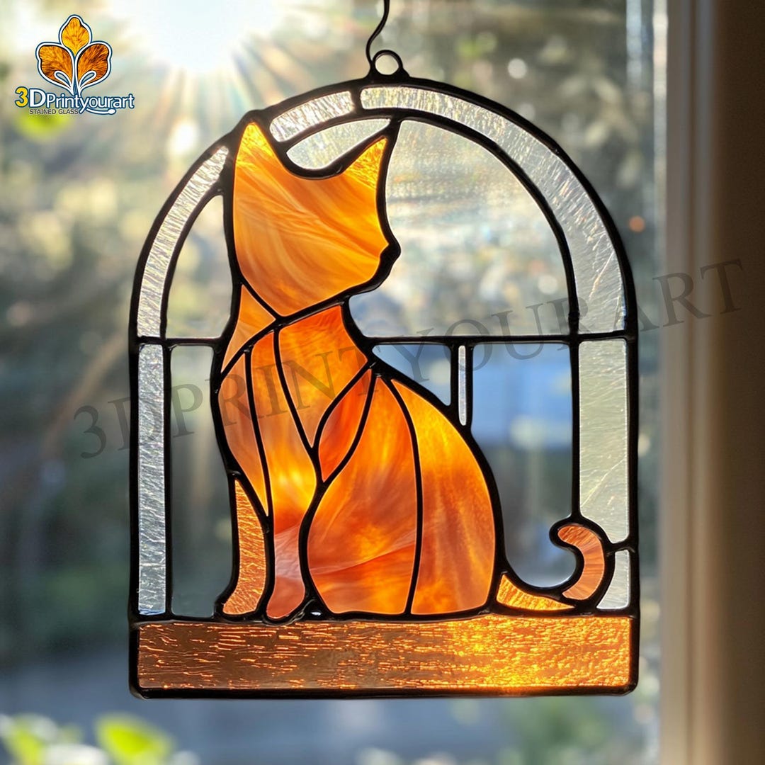 Digital Download Stained Glass Cat Pattern | Festive Suncatcher Design ...