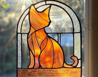 Digital Download Stained Glass  Cat Pattern | Festive Suncatcher Design | Hobby License Download