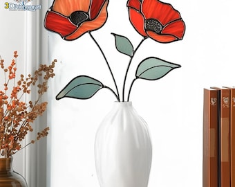 Digital Download Stained Glass Poppy Pattern | Festive Suncatcher Design | Hobby License Download
