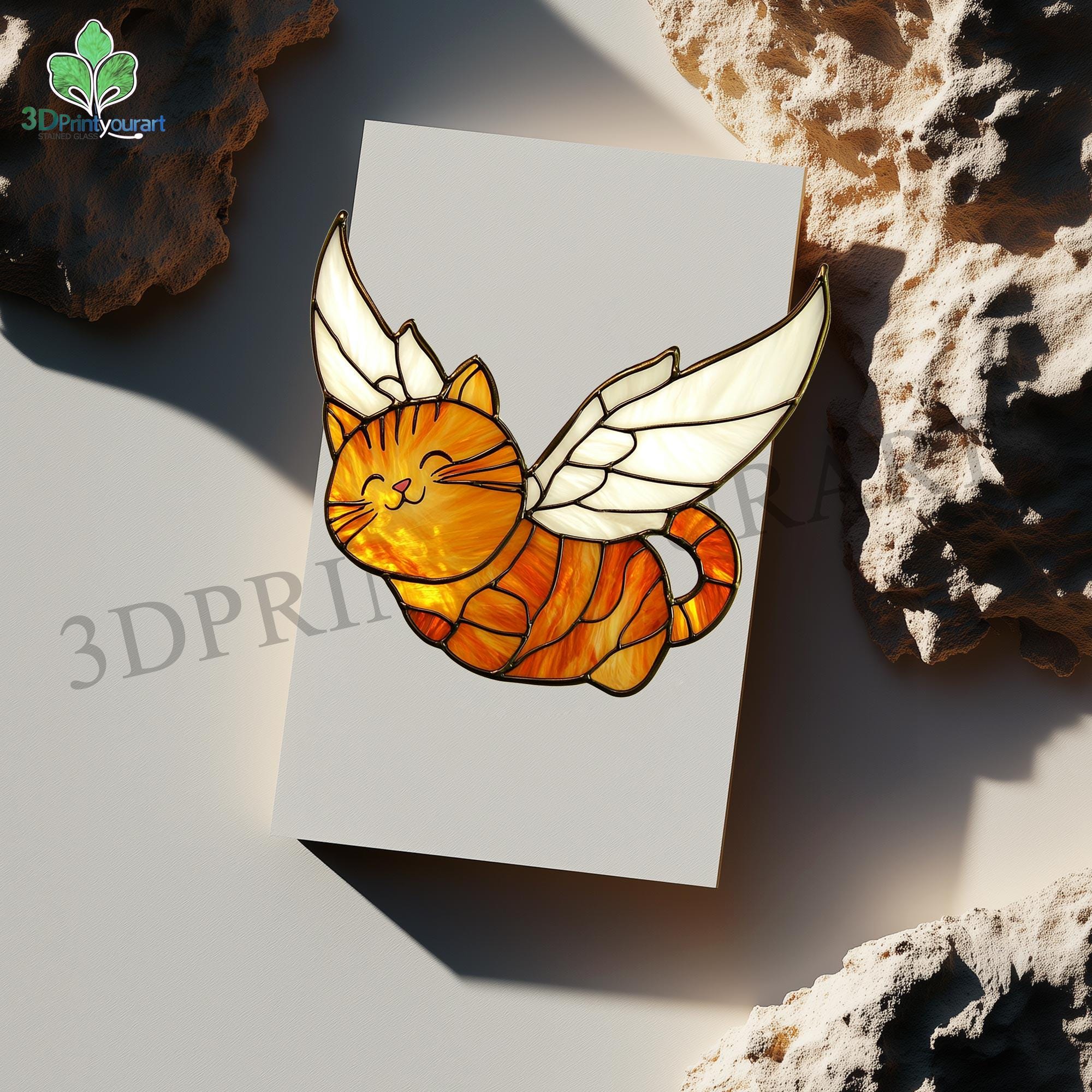 Digital Download Stained Glass Cat With Angel Wings Pattern | Festive ...