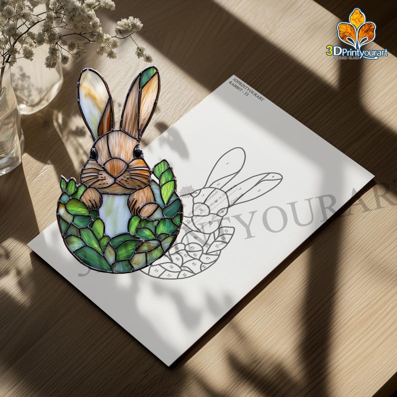 Simple Stained Glass Rabbit Digital Download Stained Glass Rabbit Pattern | Festive Suncatcher ...