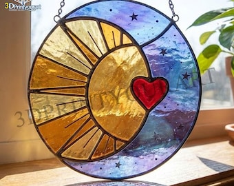 Digital Download Stained Glass Sun and Moon Pattern | Festive Suncatcher Design | Hobby License Download
