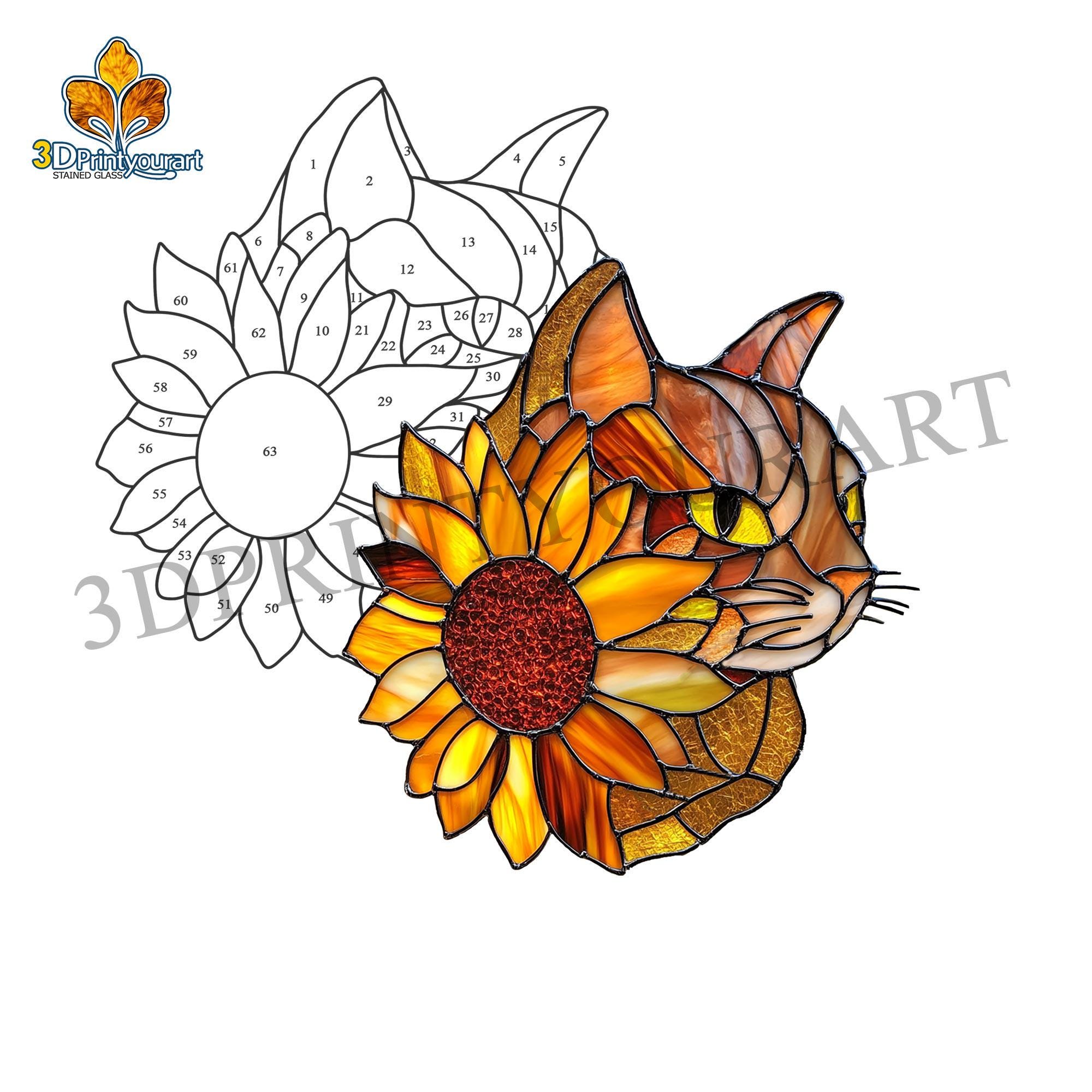 Digital Download Stained Glass Cat and Sunflower Pattern | Festive ...