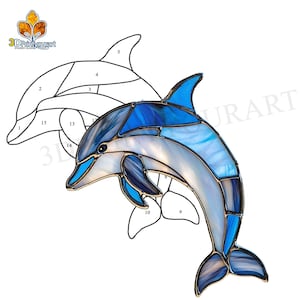 Descarga digital de patrón de delfín de vidrio de colores / Diseño de atrapasol festivo / Descarga de licencia de pasatiempo