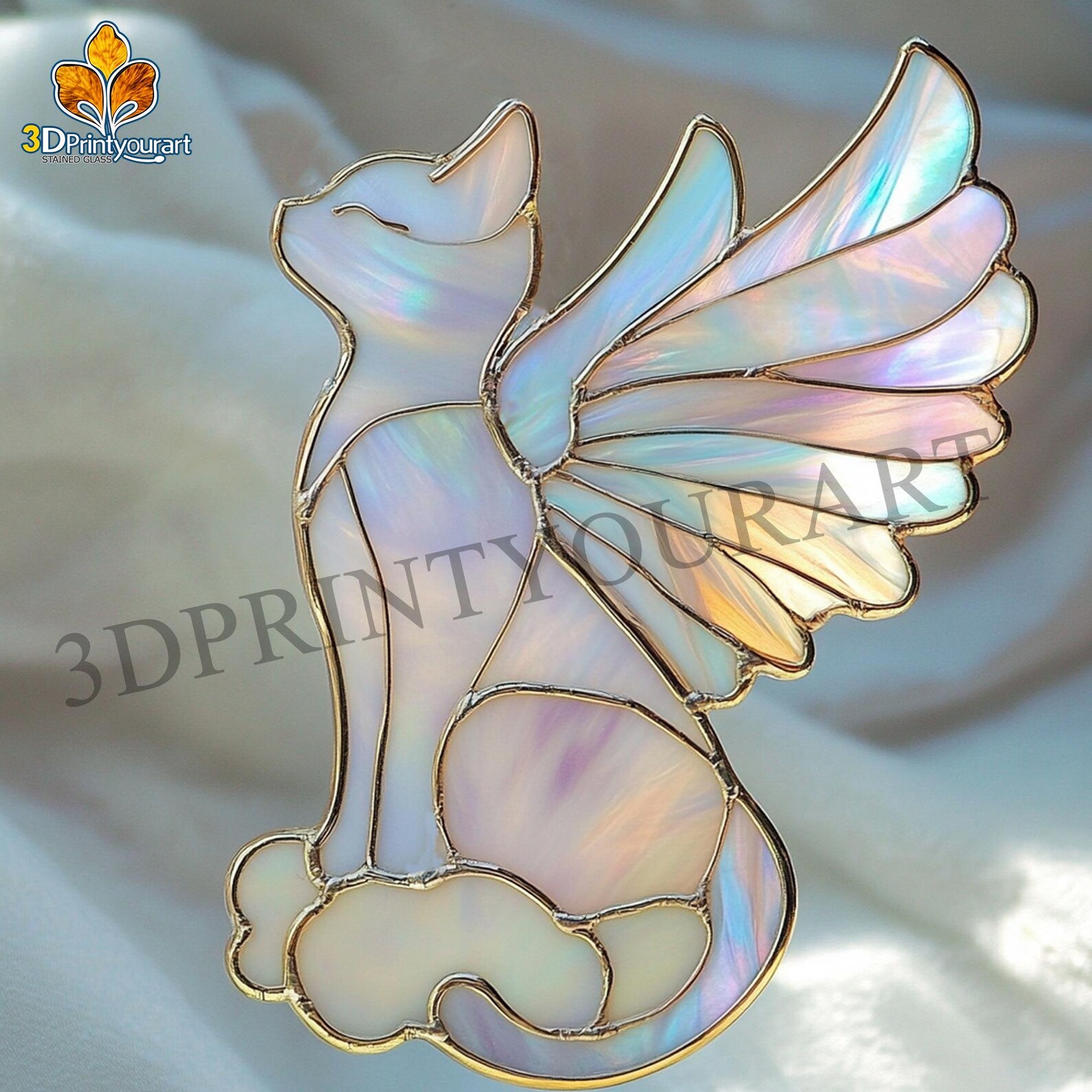 Digital Download Stained Glass Angel Cat Pattern | Festive Suncatcher ...