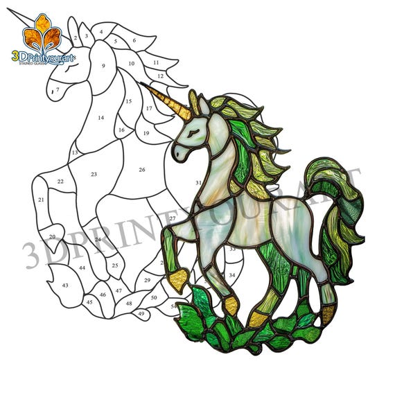 デジタルダウンロード ステンドグラス ユニコーン パターン | お祝いの