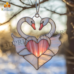 Digital Download Stained Glass Swan Heart Pattern | Festive Suncatcher Design | Hobby License Download