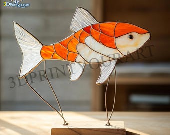 ステンドグラス製、鯉時計、工芸作品 鯉のステンドグラスの模様。© David Kennedy Designs。 - Etsy 日本