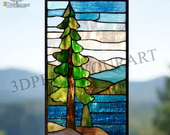 Digital Download Stained Glass Pine Tree Panel Pattern | Festive Suncatcher Design | Hobby License Download