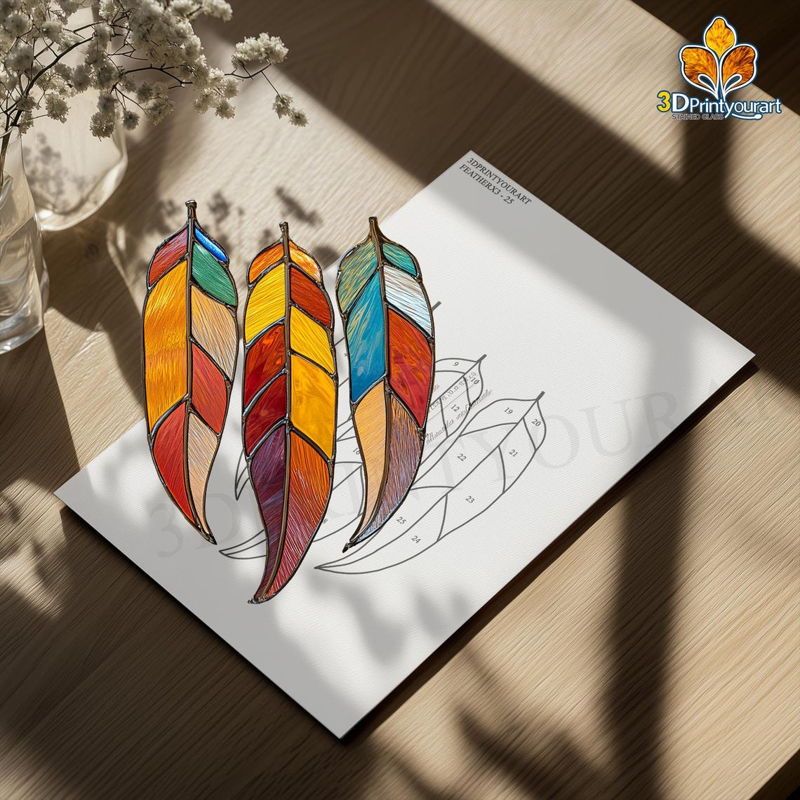 X3 Pattern Designs Digital Download Stained Glass Feather X3 Pattern | Festive Suncatcher ...
