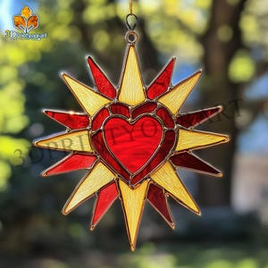 Digital Download Stained Glass Sun Heart Pattern | Festive Suncatcher Design | Hobby License Download