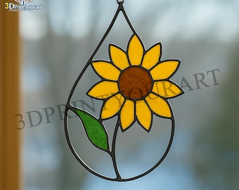 Digital Download Stained Glass Sunflower Drop R29 Pattern | Festive Suncatcher Design | Hobby License Download