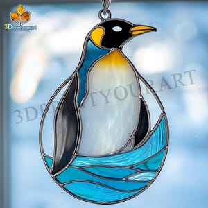 Digital Download Stained Glass Penguin 02  Pattern | Festive Suncatcher Design | Hobby License Download