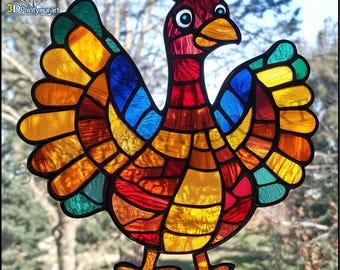 Descarga digital de patrón de pavo de vidrio de colores / Diseño de atrapasol festivo / Descarga de licencia de pasatiempo