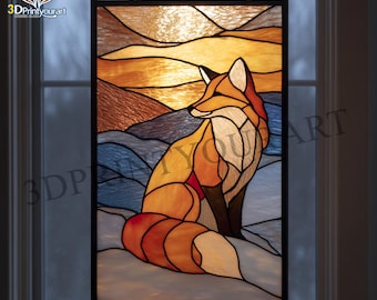 Digital Download Stained Glass Red Fox Pattern | Festive Suncatcher Design | Hobby License Download