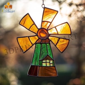 Digital Download Stained Glass Windmill Pattern | Festive Suncatcher Design | Hobby License Download